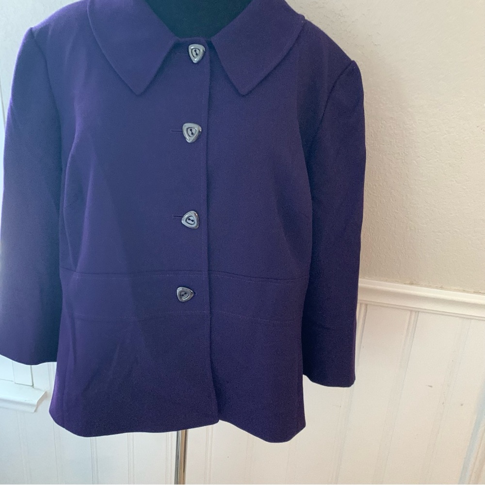 Tahari jewel purple jacket, wide high collar, suit jacket
